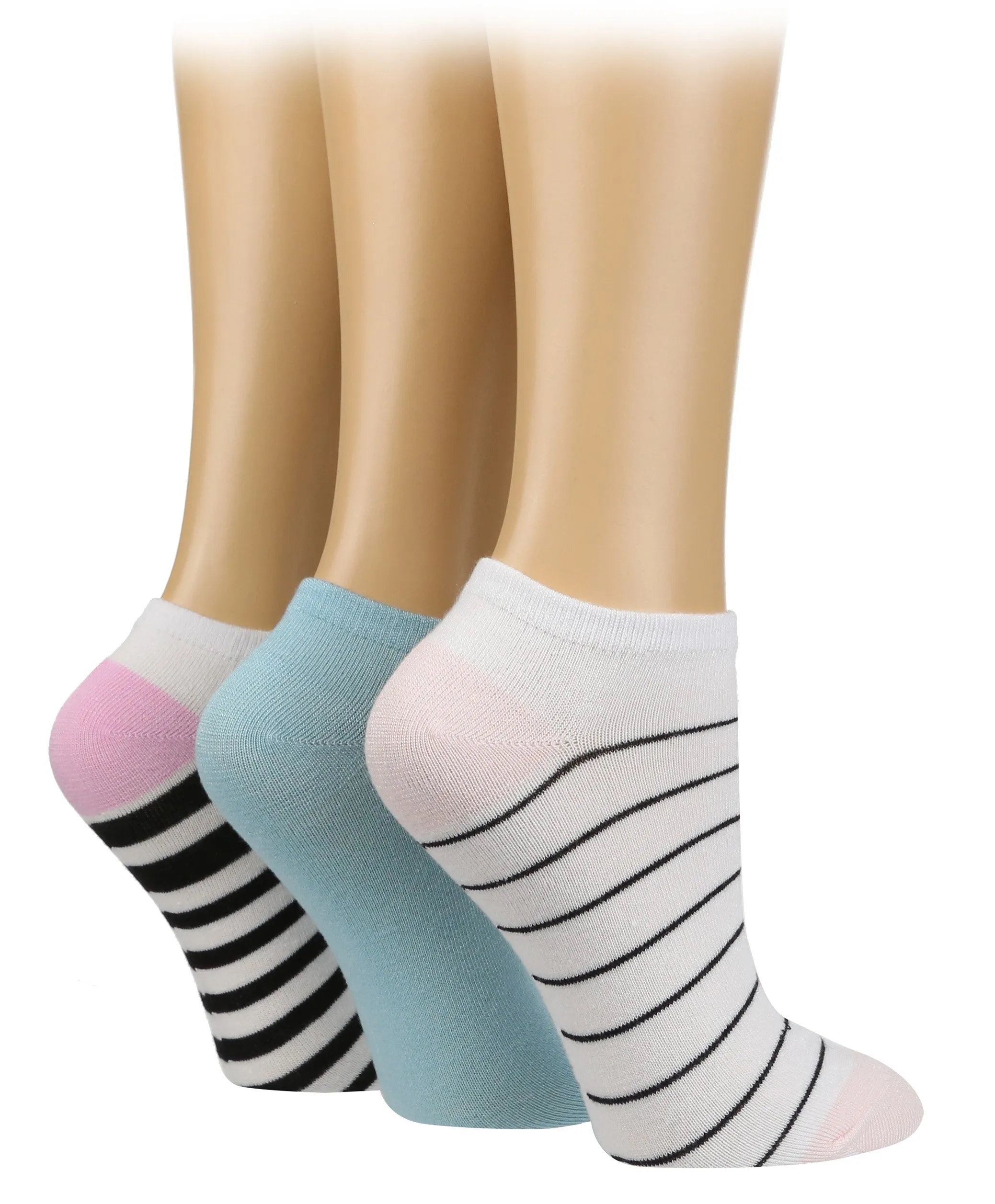 3 Pair Wild Feet Womens Striped Bamboo Trainer Socks