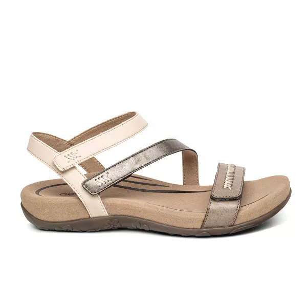 Aetrex Women's Gabby Adjustable Quarter Strap Sandal Stone