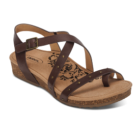 Aetrex Women's Lauren Adjustable Cross Band Sandal Coffee