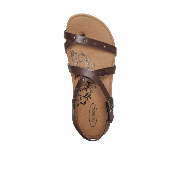 Aetrex Women's Lauren Adjustable Cross Band Sandal Coffee