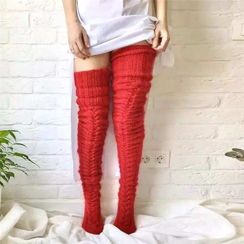 Ashore Shop Warm Over Knee Extra Long Knitted Socks Fashionable and warm long socks for women Sexy Over Knee Long Boot Warm Stoc