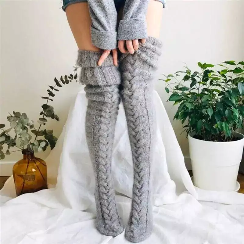 Ashore Shop Warm Over Knee Extra Long Knitted Socks Fashionable and warm long socks for women Sexy Over Knee Long Boot Warm Stoc