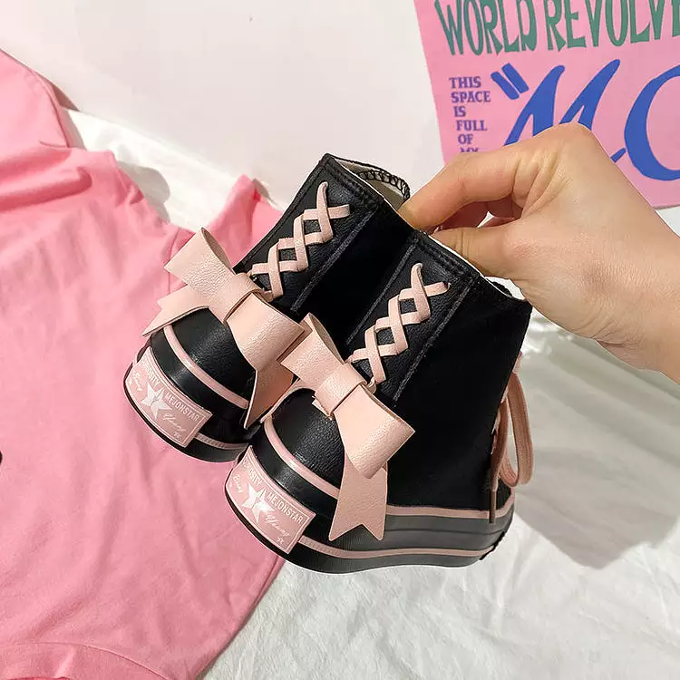 Black Pink Bow Canvas Shoes AD210058