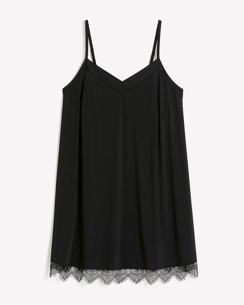 Black Satin Nightgown with Lace Hem - Déesse Collection