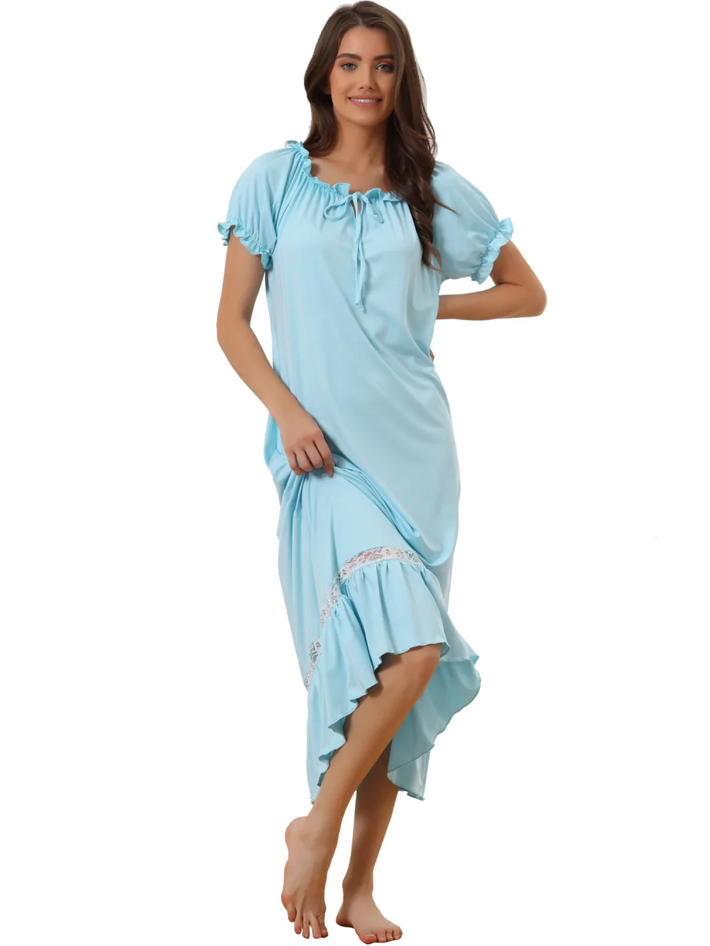 cheibear - Ruffle Victorian Babydoll Long Nightgown