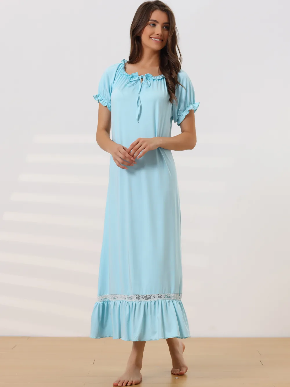 cheibear - Ruffle Victorian Babydoll Long Nightgown