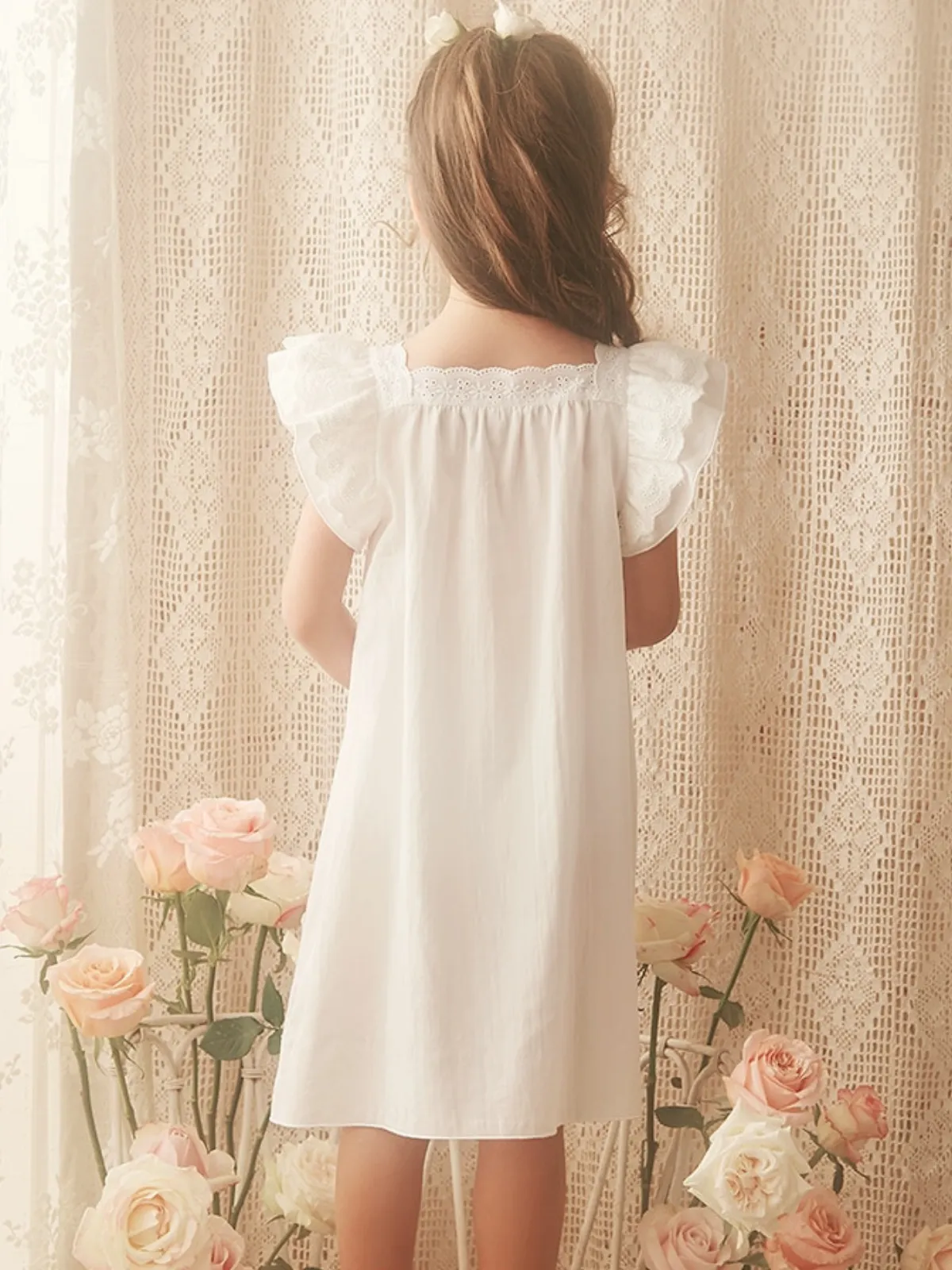 Dreaming Away Flutter Sleeve Lace Nightgown