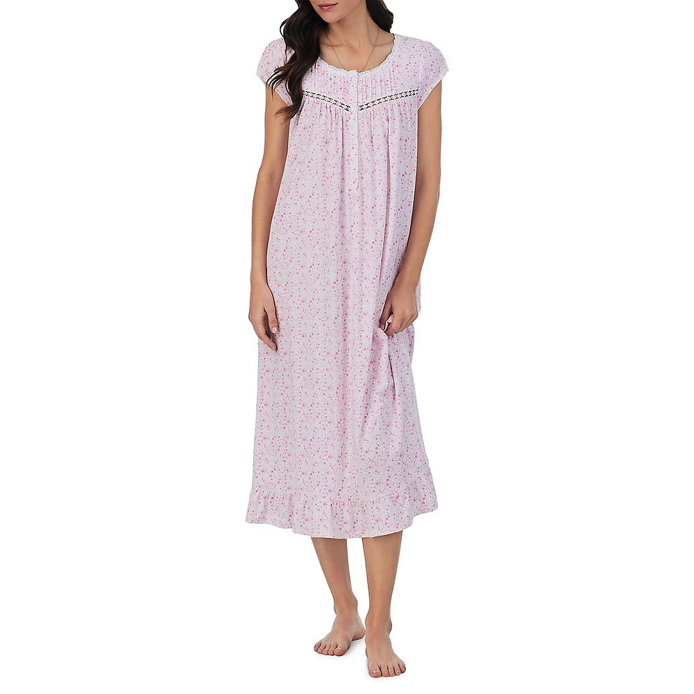 Eileen West Floral Jersey Midi Nightgown