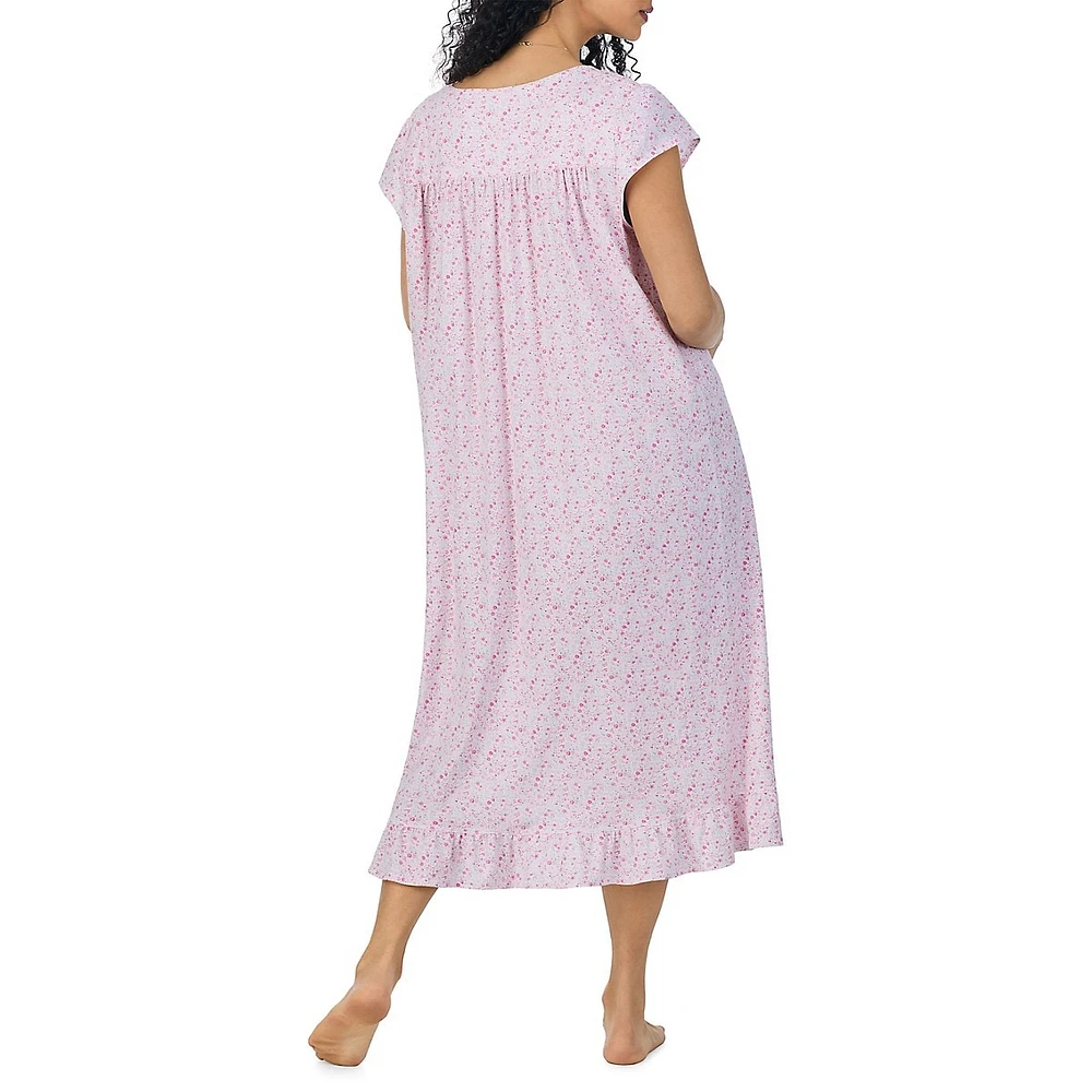 Eileen West Plus Floral Jersey Midi Nightgown