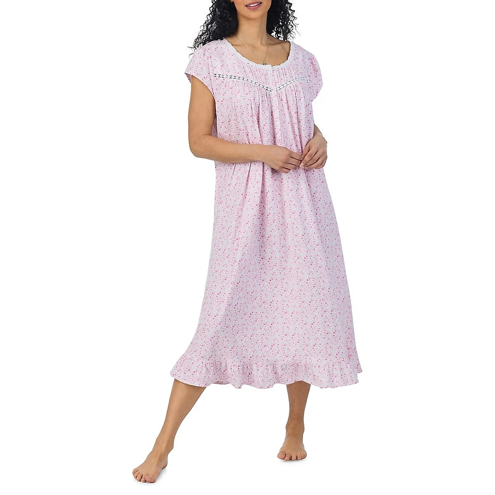 Eileen West Plus Floral Jersey Midi Nightgown