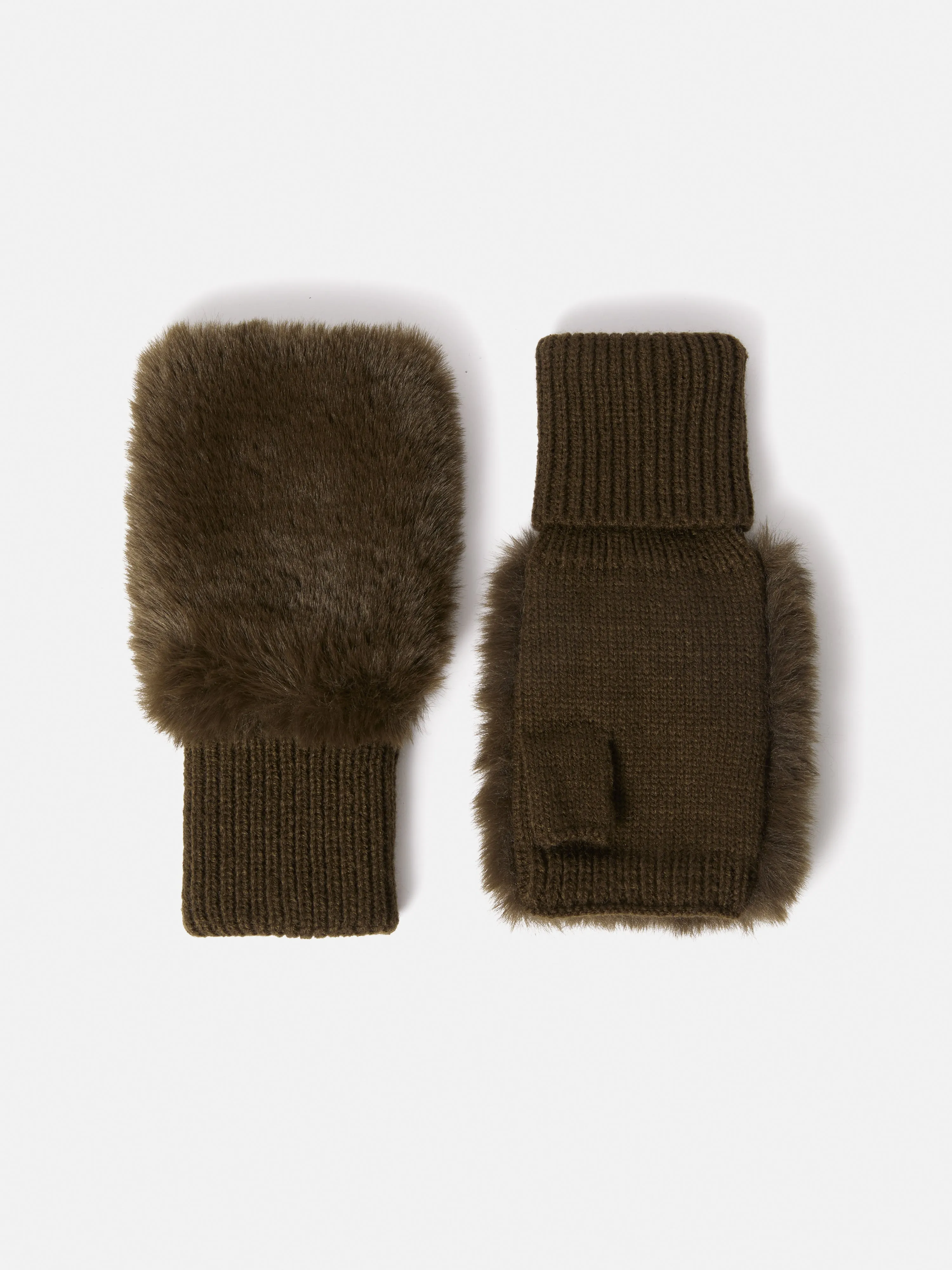 Faux Fur Mittens | Khaki