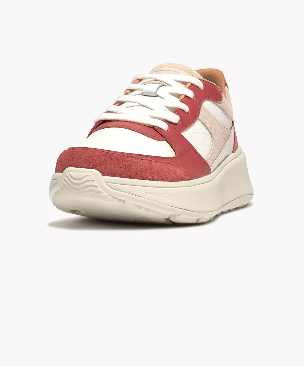 FitFlop F-mode Leather/Suede Flatform Sneakers Red