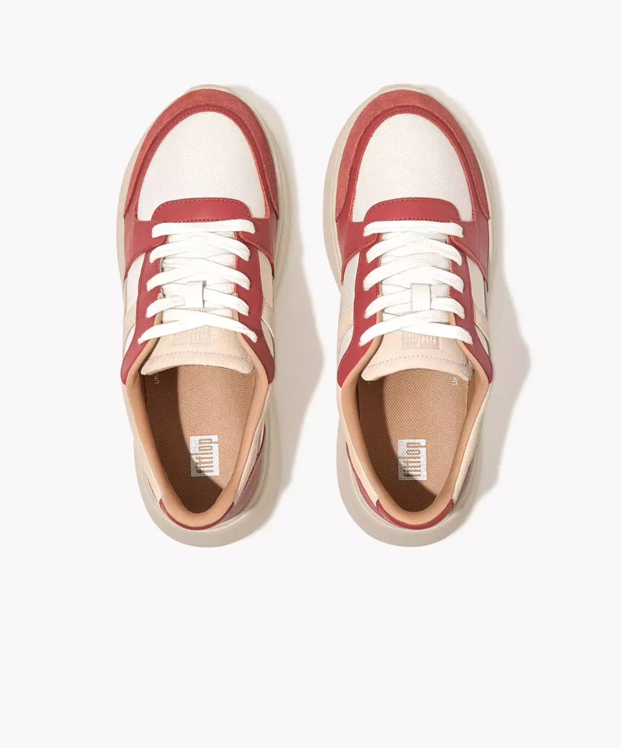 FitFlop F-mode Leather/Suede Flatform Sneakers Red