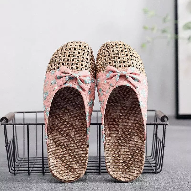 Floral Slip On Flax Slippers Sandals