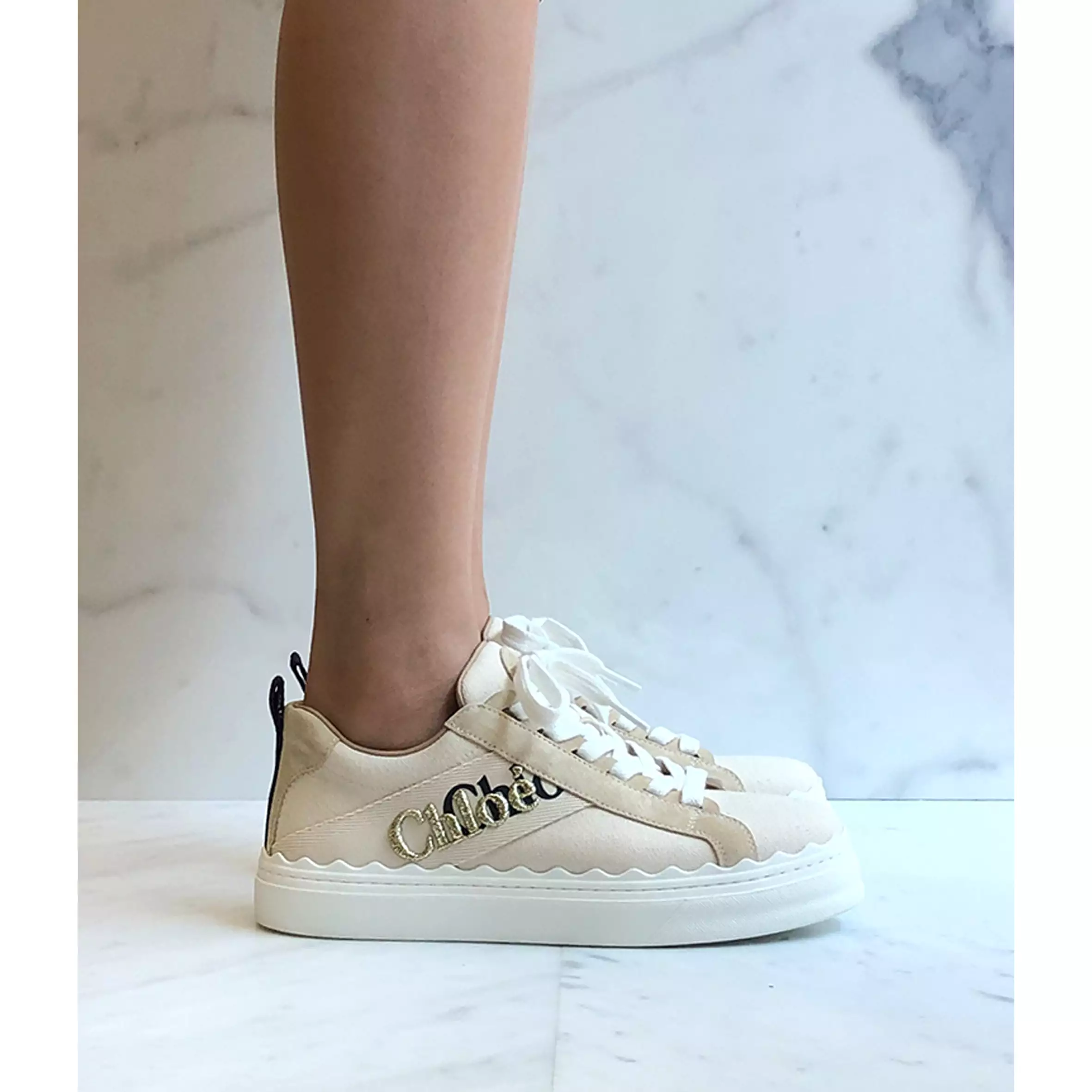 Lauren Embroidered Canvas Sneakers, White