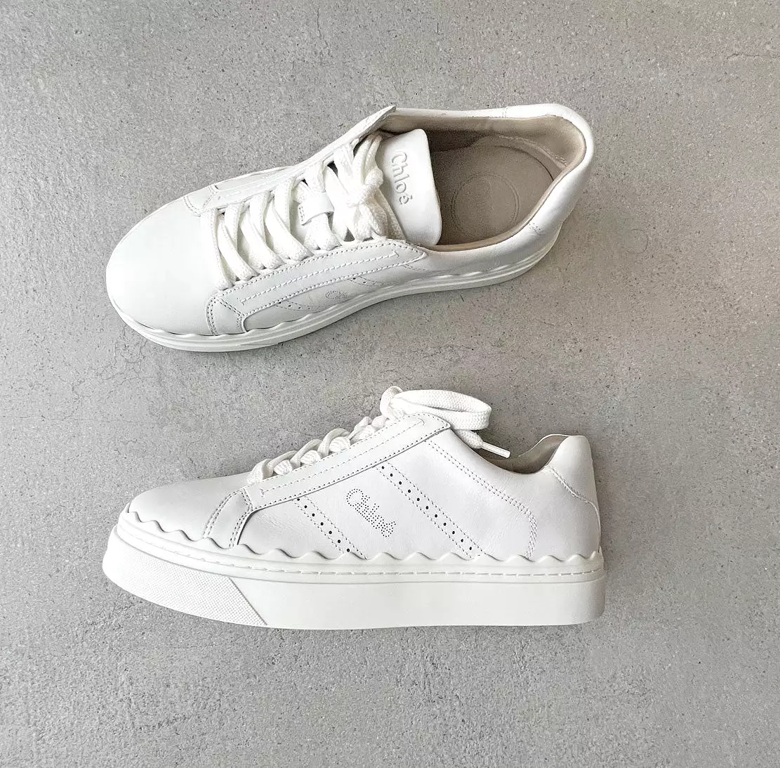 Lauren Leather Sneakers, Perforated Logo, White