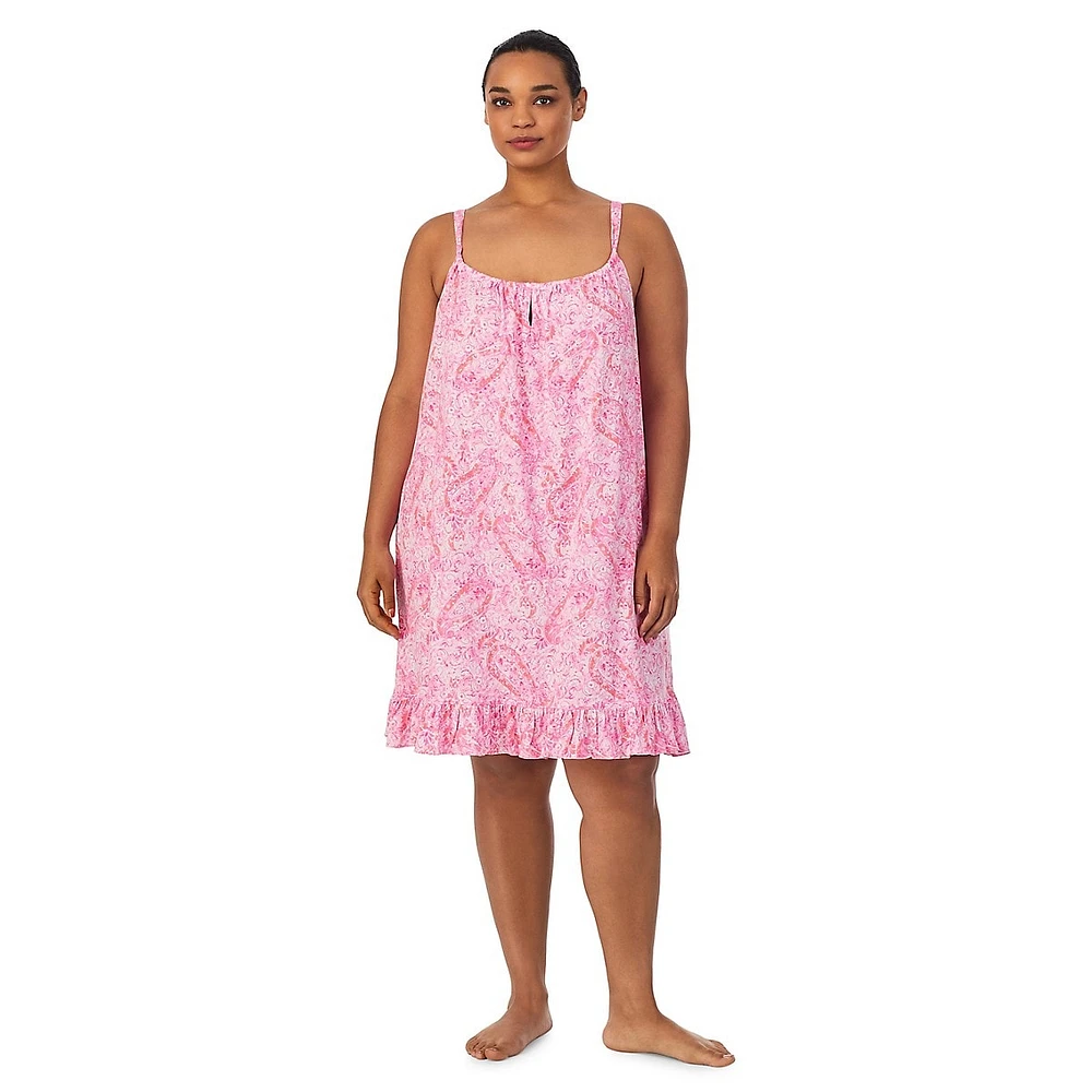 Lauren Ralph Lauren Plus Tunnelneck Paisley-Print Short Nightgown