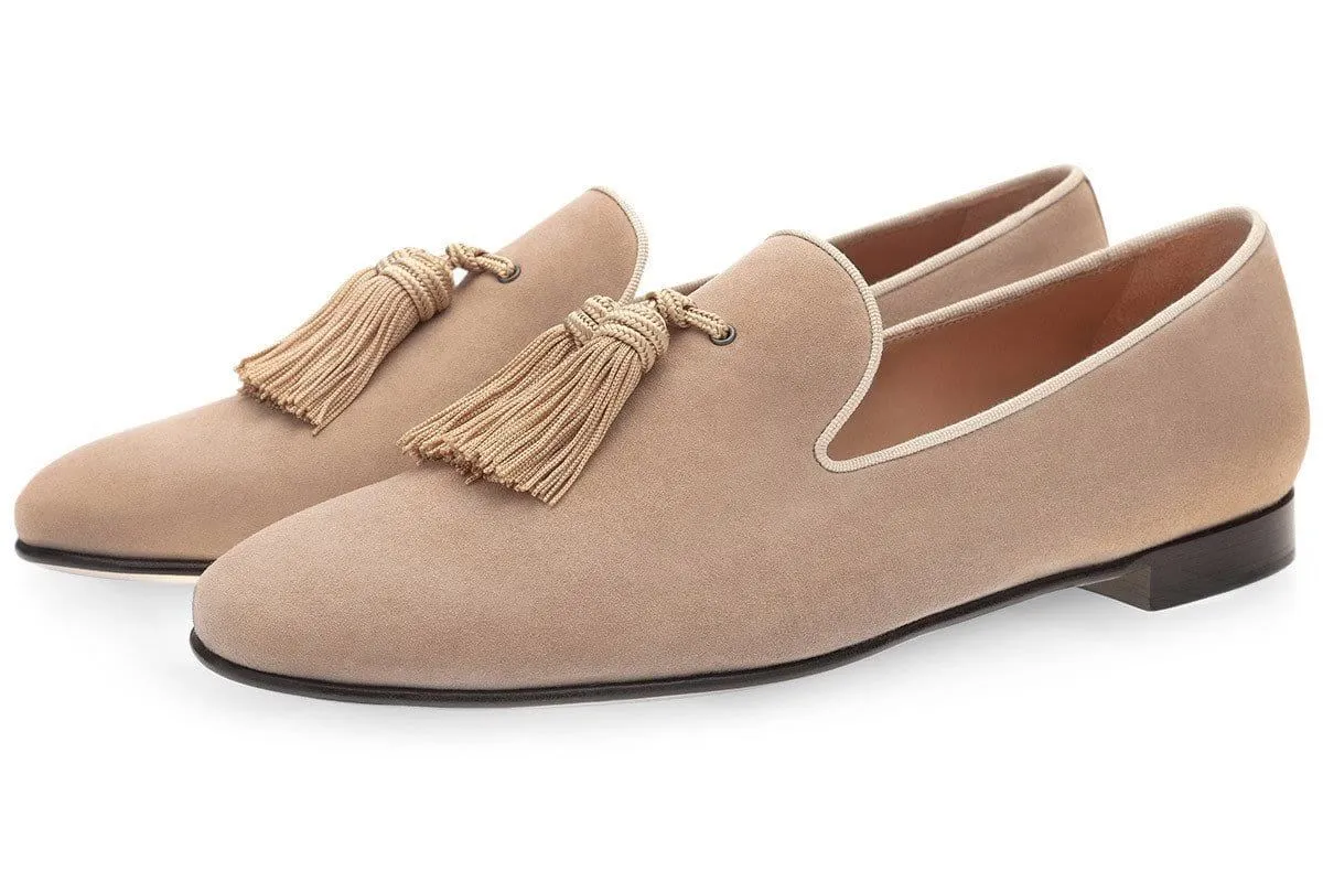 LOUIS VELUKID BEIGE SLIPPERS