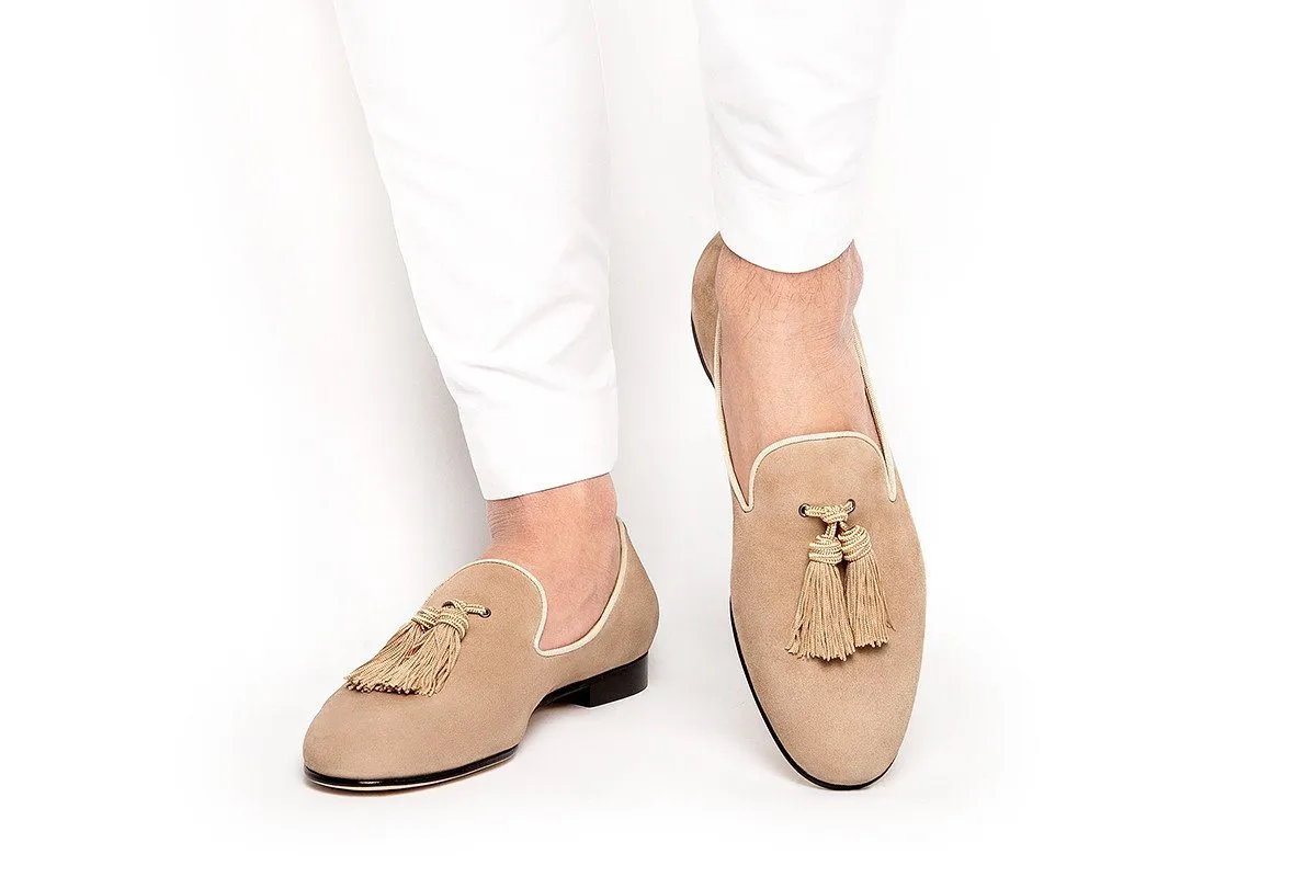 LOUIS VELUKID BEIGE SLIPPERS