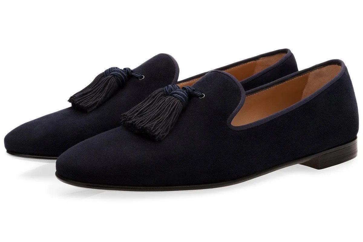 LOUIS VELUKID NAVY SLIPPERS