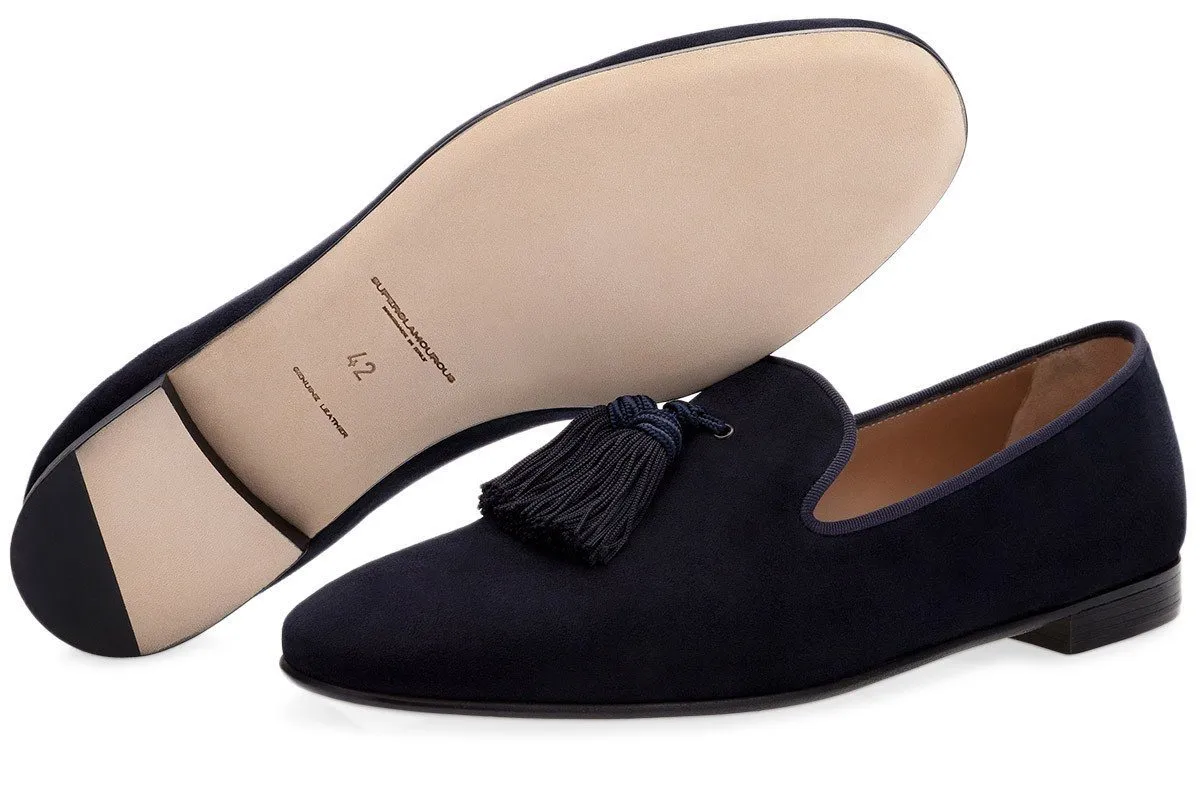 LOUIS VELUKID NAVY SLIPPERS