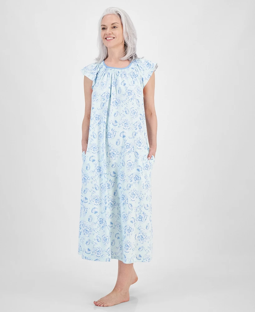 Macy's Charter Club Women's Cotton Smocked-Neck Nightgown, Created for Macy's