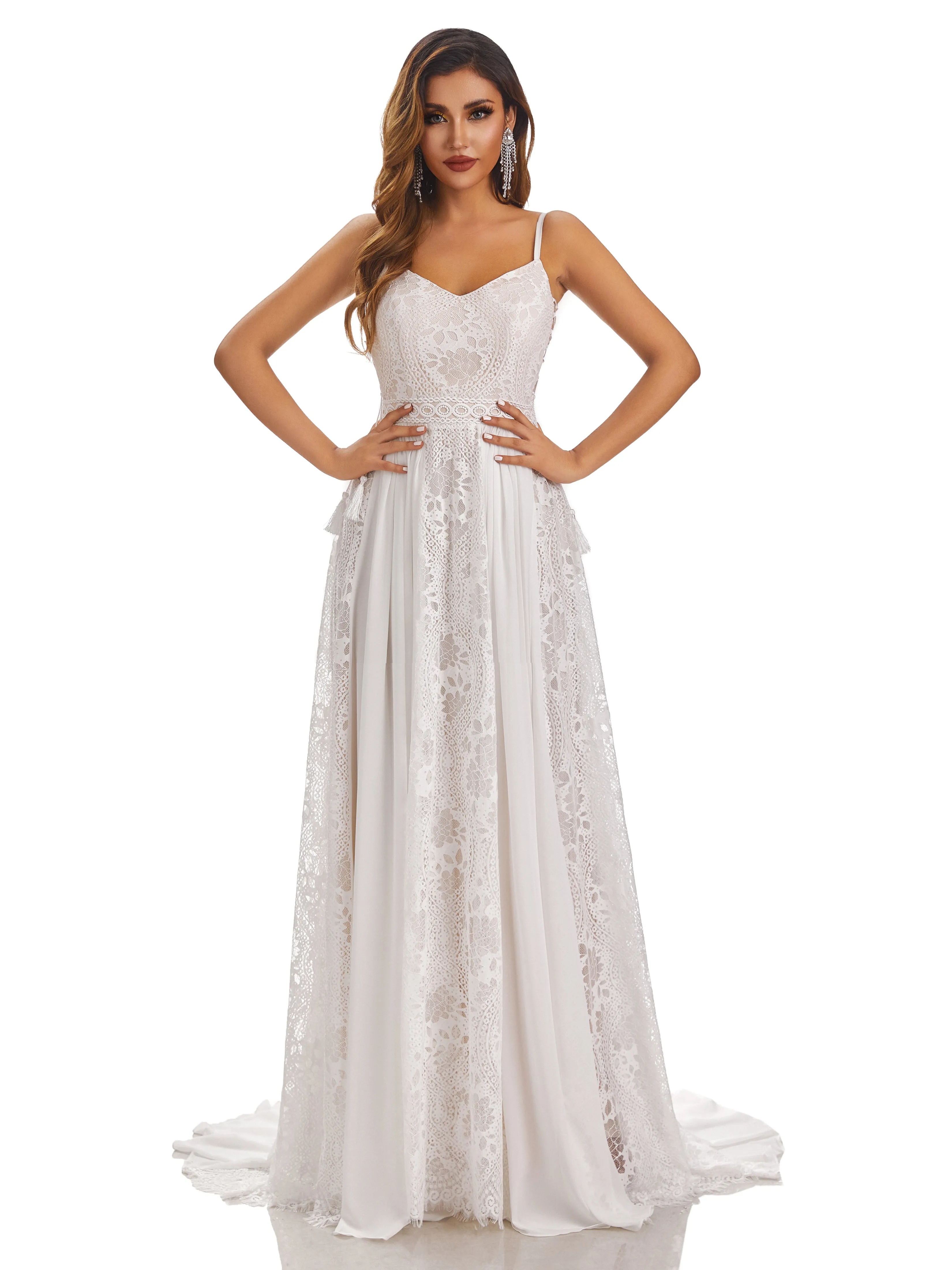 Mckenna Bretelles Spaghetti Dentelle Mousseline Robe de Mariée