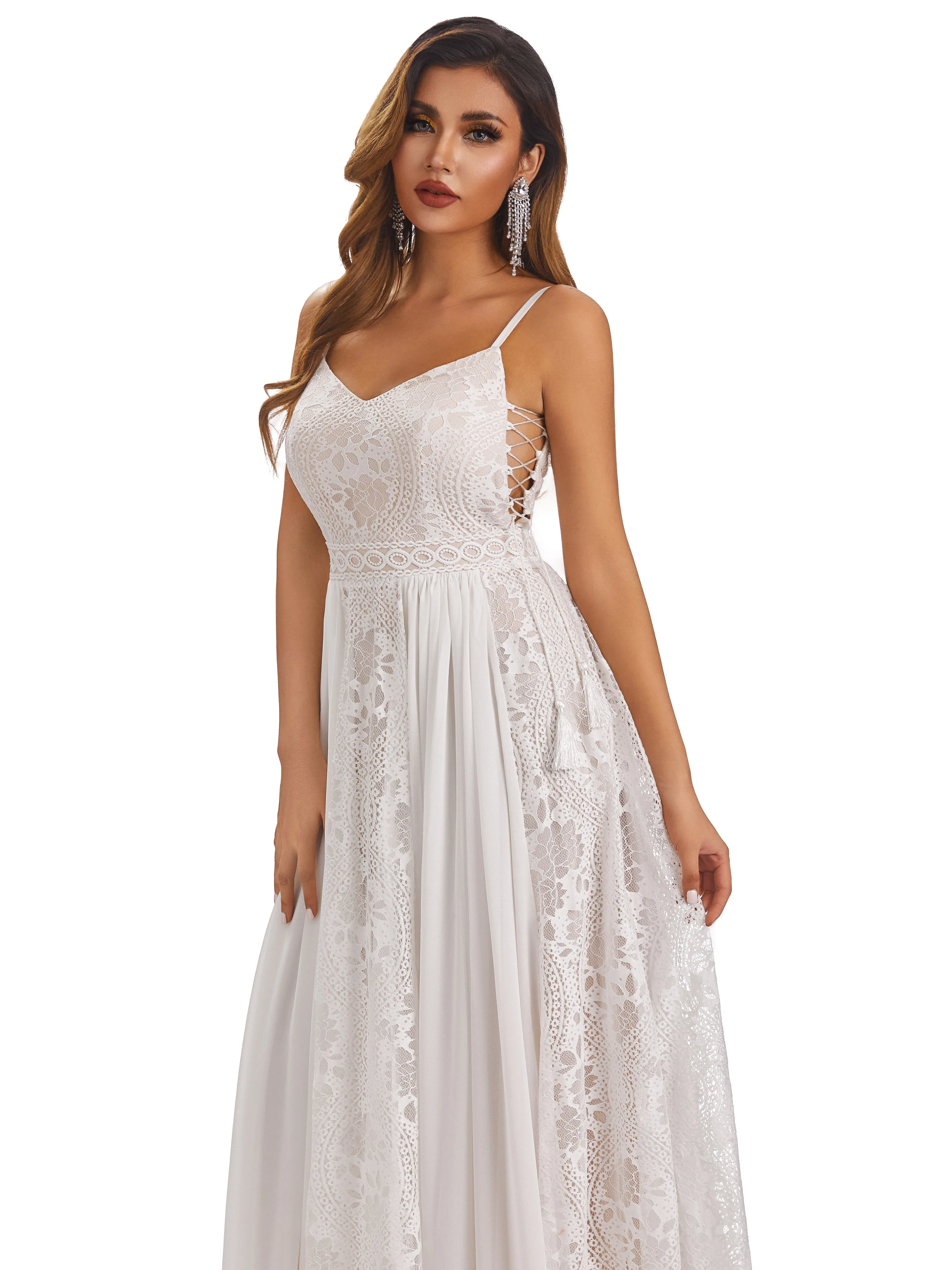 Mckenna Bretelles Spaghetti Dentelle Mousseline Robe de Mariée