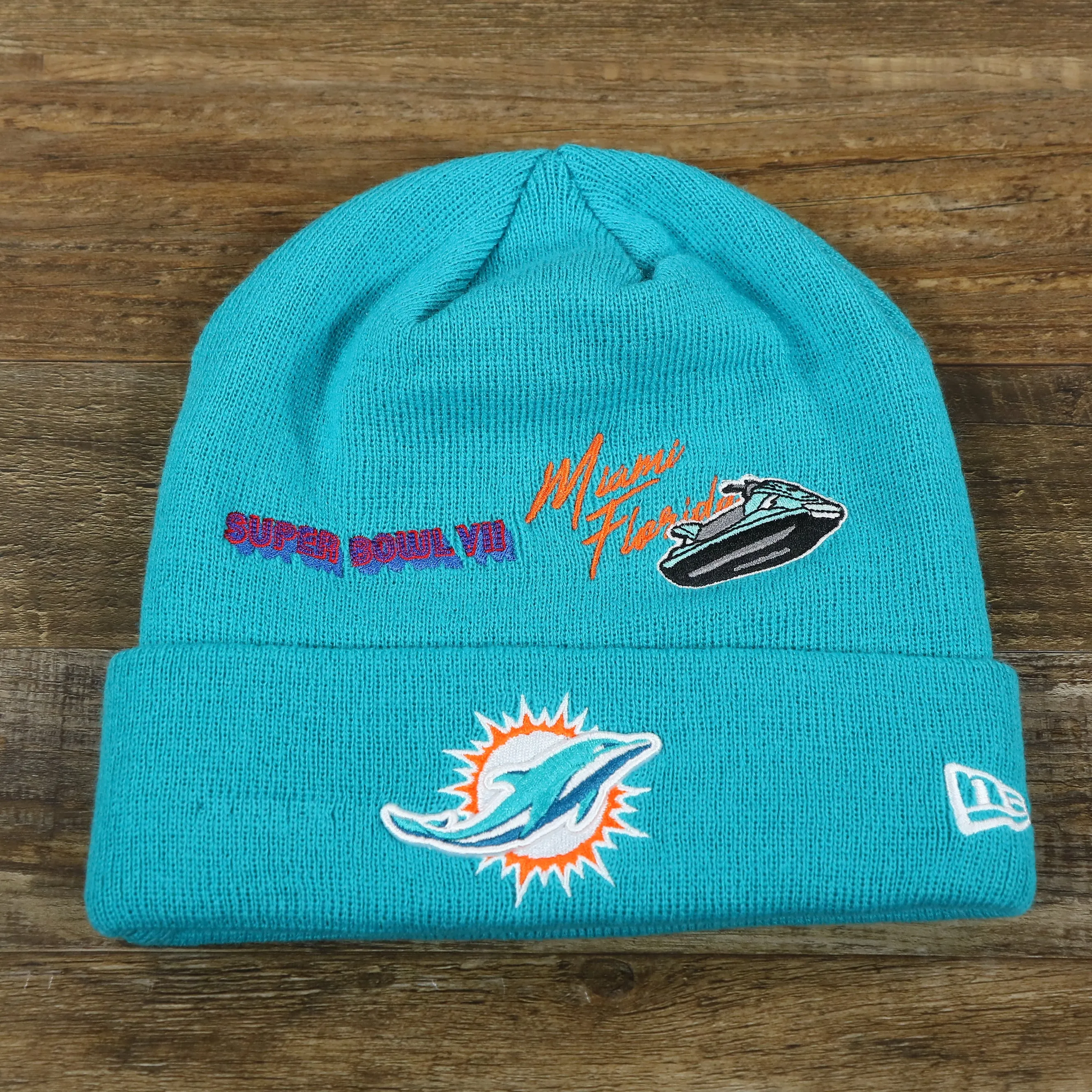 Miami Dolphins City Transit 59Fifty Fitted Matching All Over Side Patch Beanie