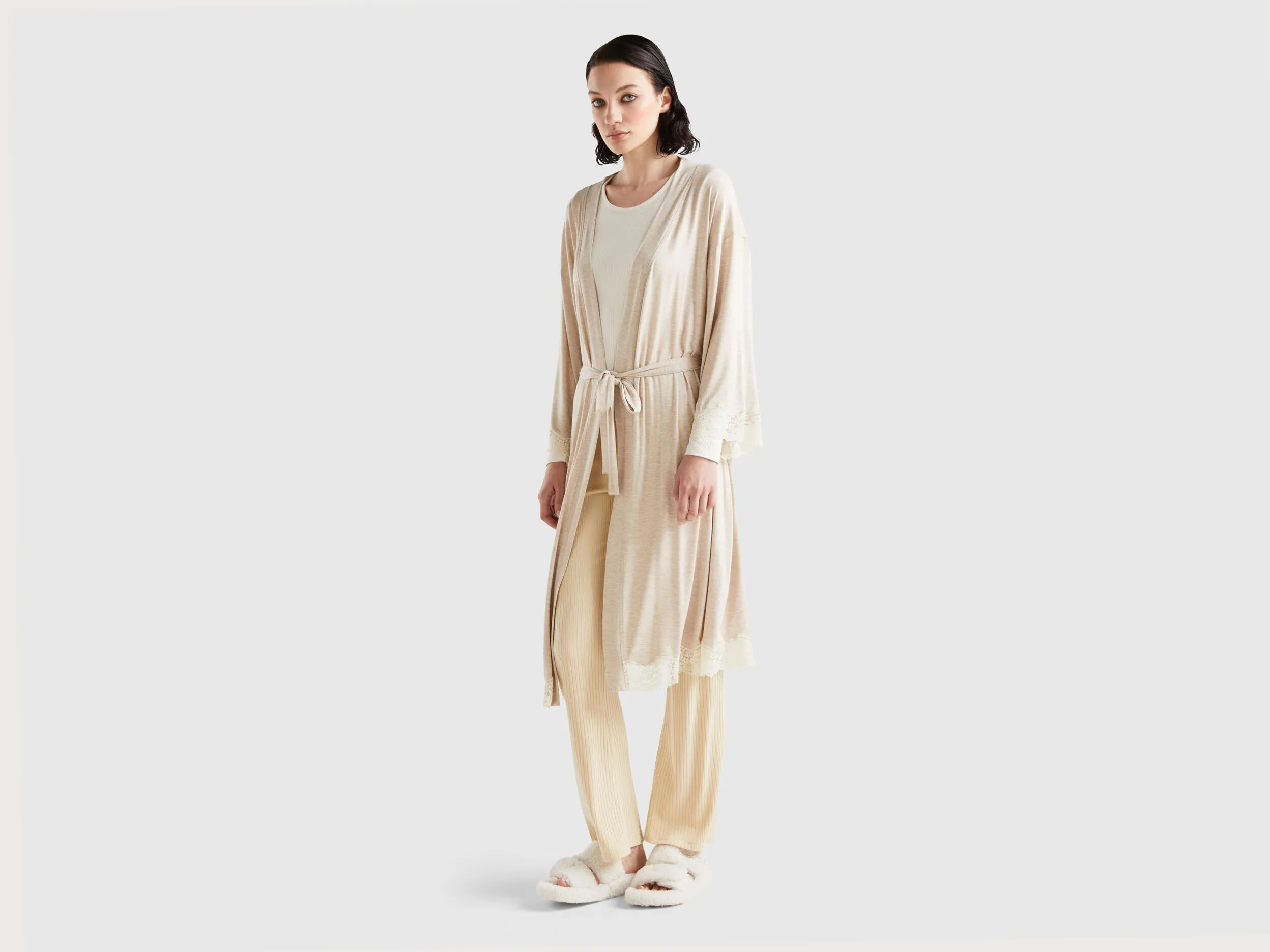 Nightgown with lace detail - Beige | Benetton