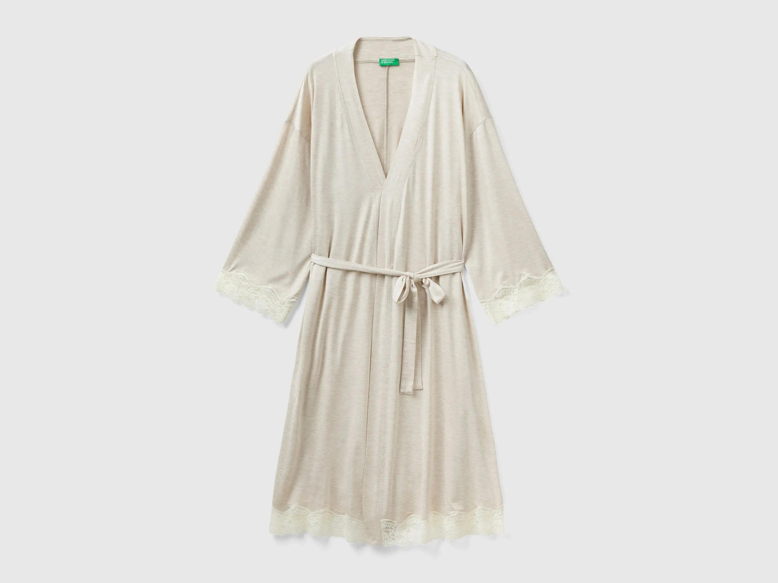 Nightgown with lace detail - Beige | Benetton