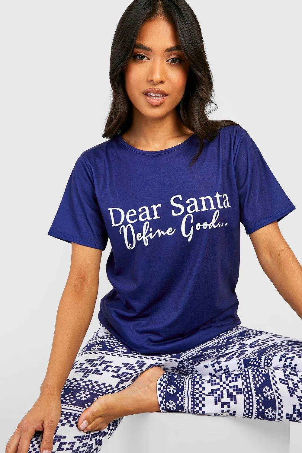 Petite Dear Santa Slogan Christmas Pajamas