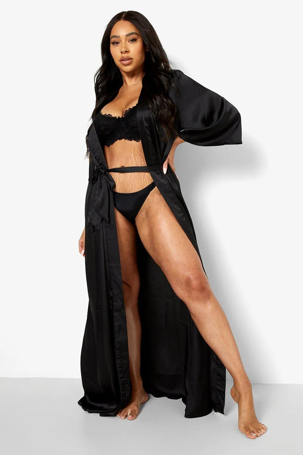 Plus Maxi Length Satin Kimono Robe