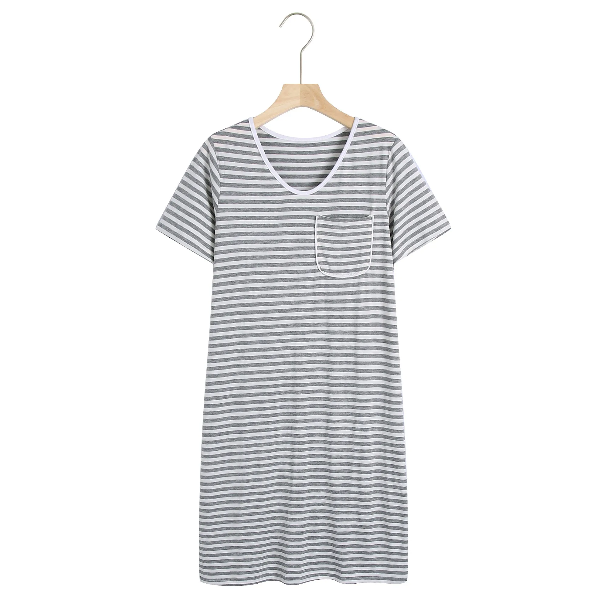 RH Women Nightgown Striped Tee Short Sleep Nightshirt Pajama Dress S-2XL RHW4041