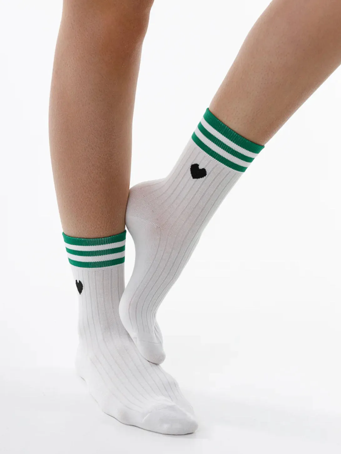 Stripe Heart Socks - Green