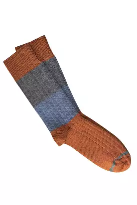 Tightology - Chunky Rib Stripe Merino Wool Socks - Rust - One Size