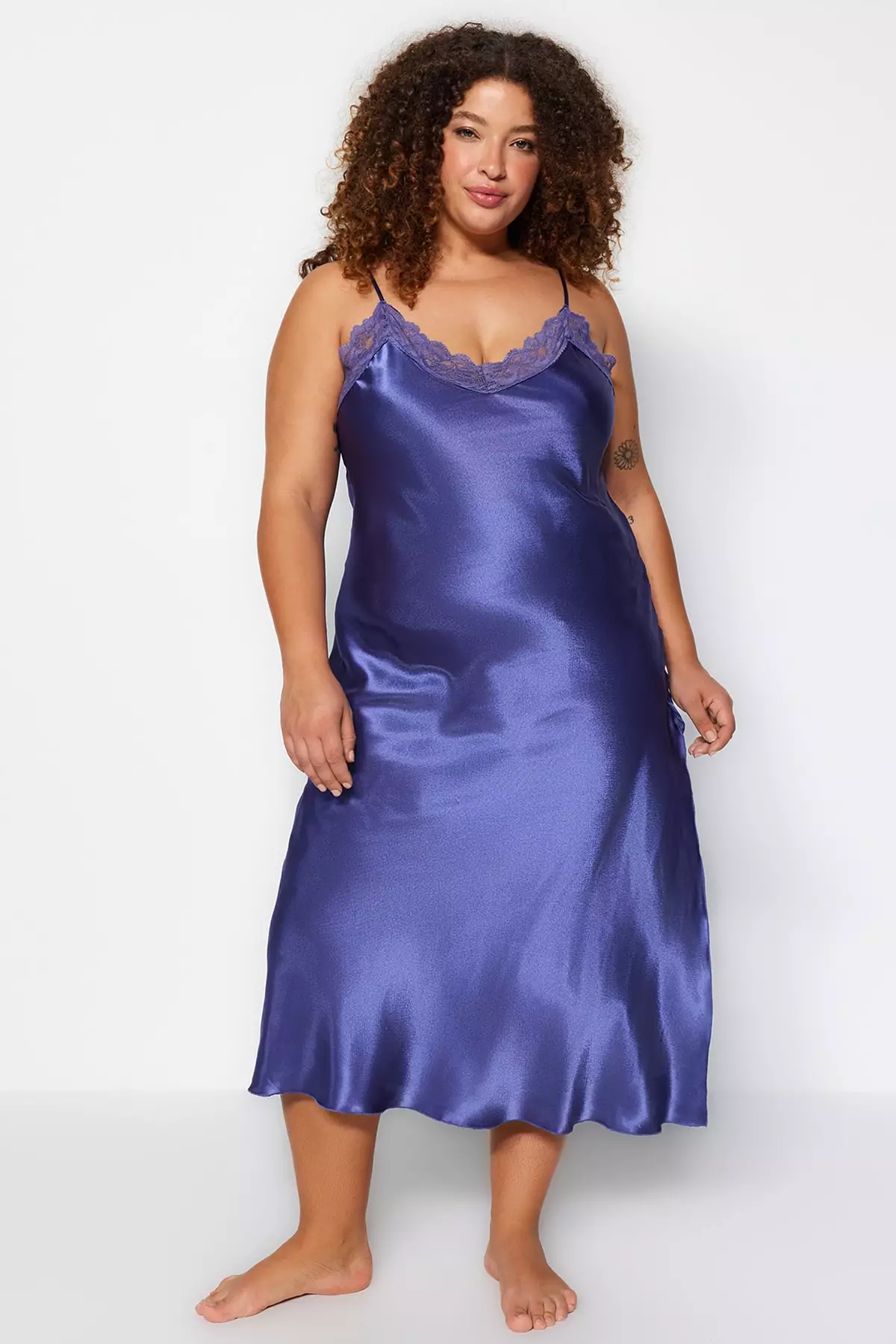 Trendyol Plus Size Lace Detail Satin Nightgown