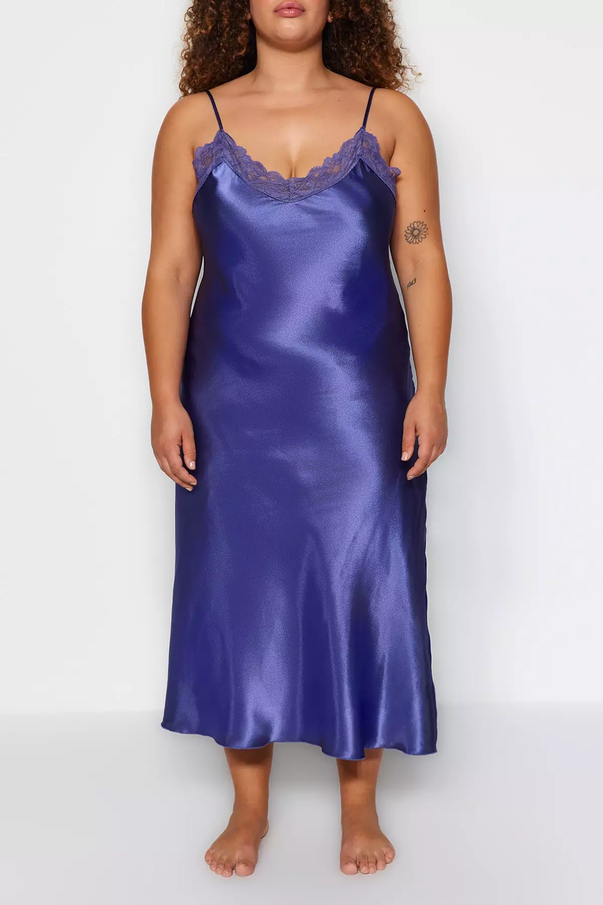 Trendyol Plus Size Lace Detail Satin Nightgown