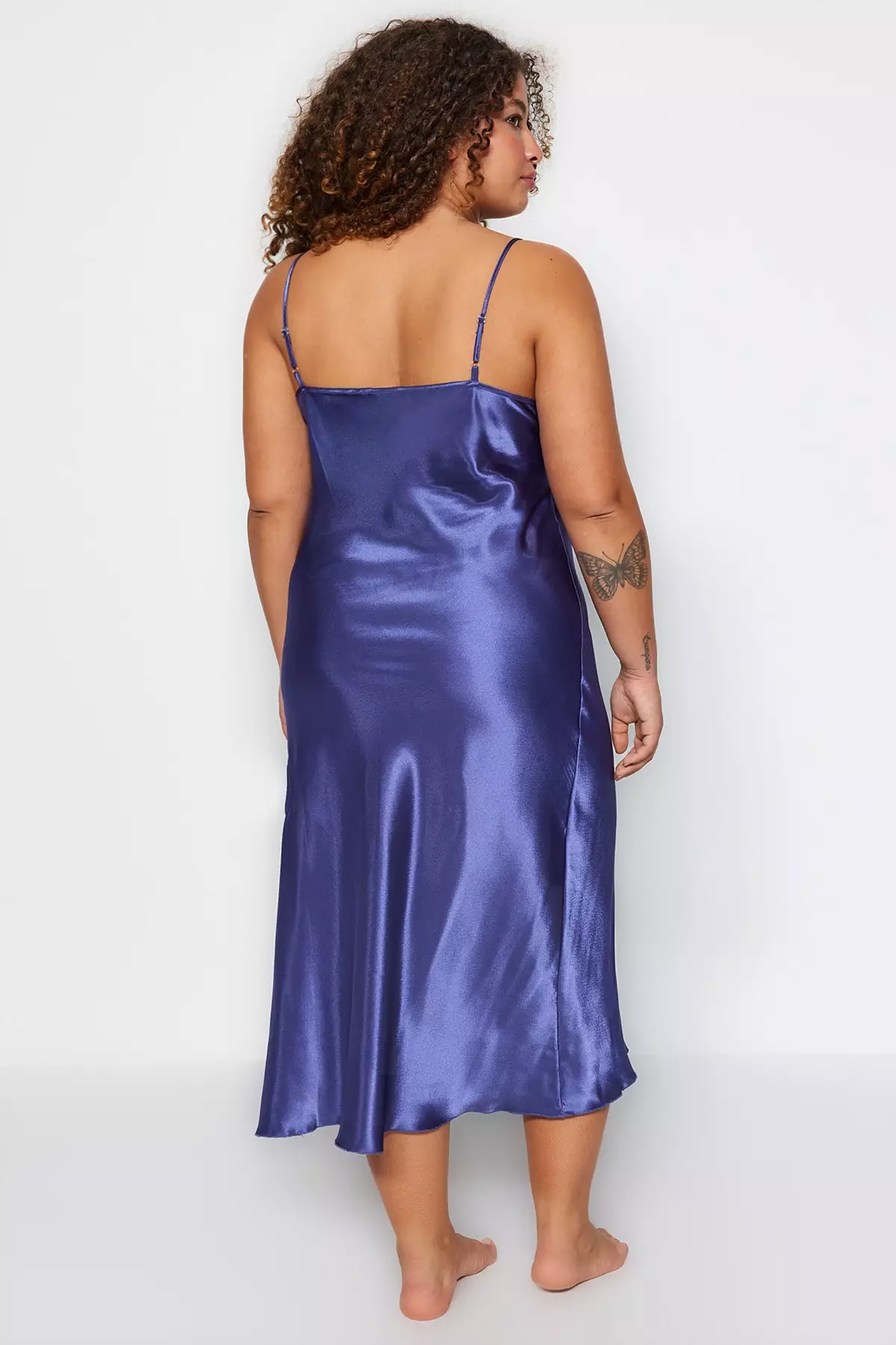 Trendyol Plus Size Lace Detail Satin Nightgown