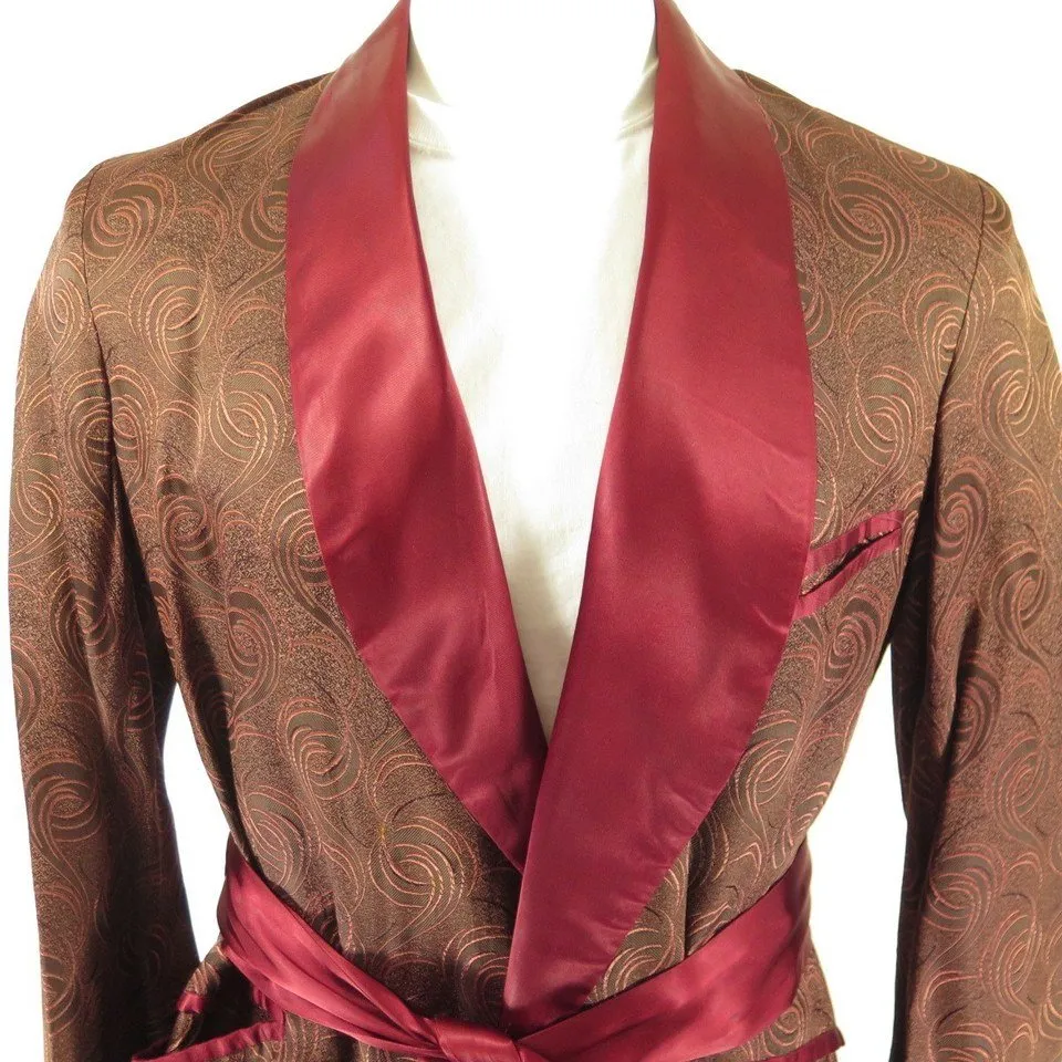 Vintage 50s Atomic Smoking Robe Mens S Burgundy Red USA Made State O Maine