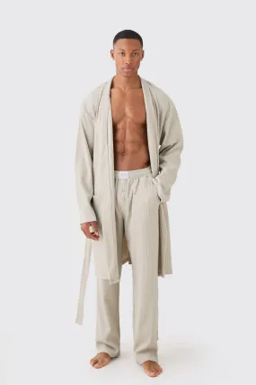 Waffle Robe & Relaxed Fit Bottoms In Stone