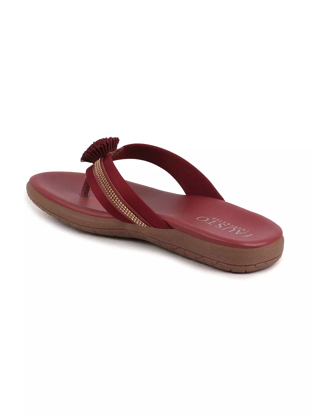 Women Cherry Shiny Beads T-Strap Slipper With Cushioned Footbed|Party|Office Wear|Weekend