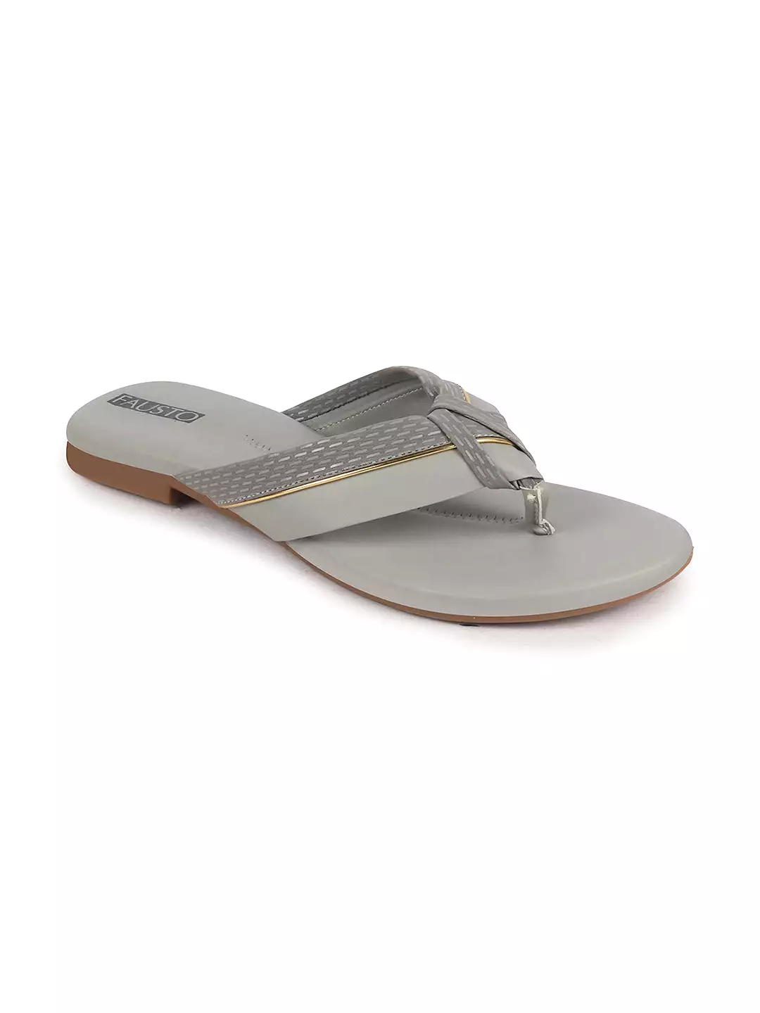 Women Grey T-Strap Thong Slip On Flats Slippers