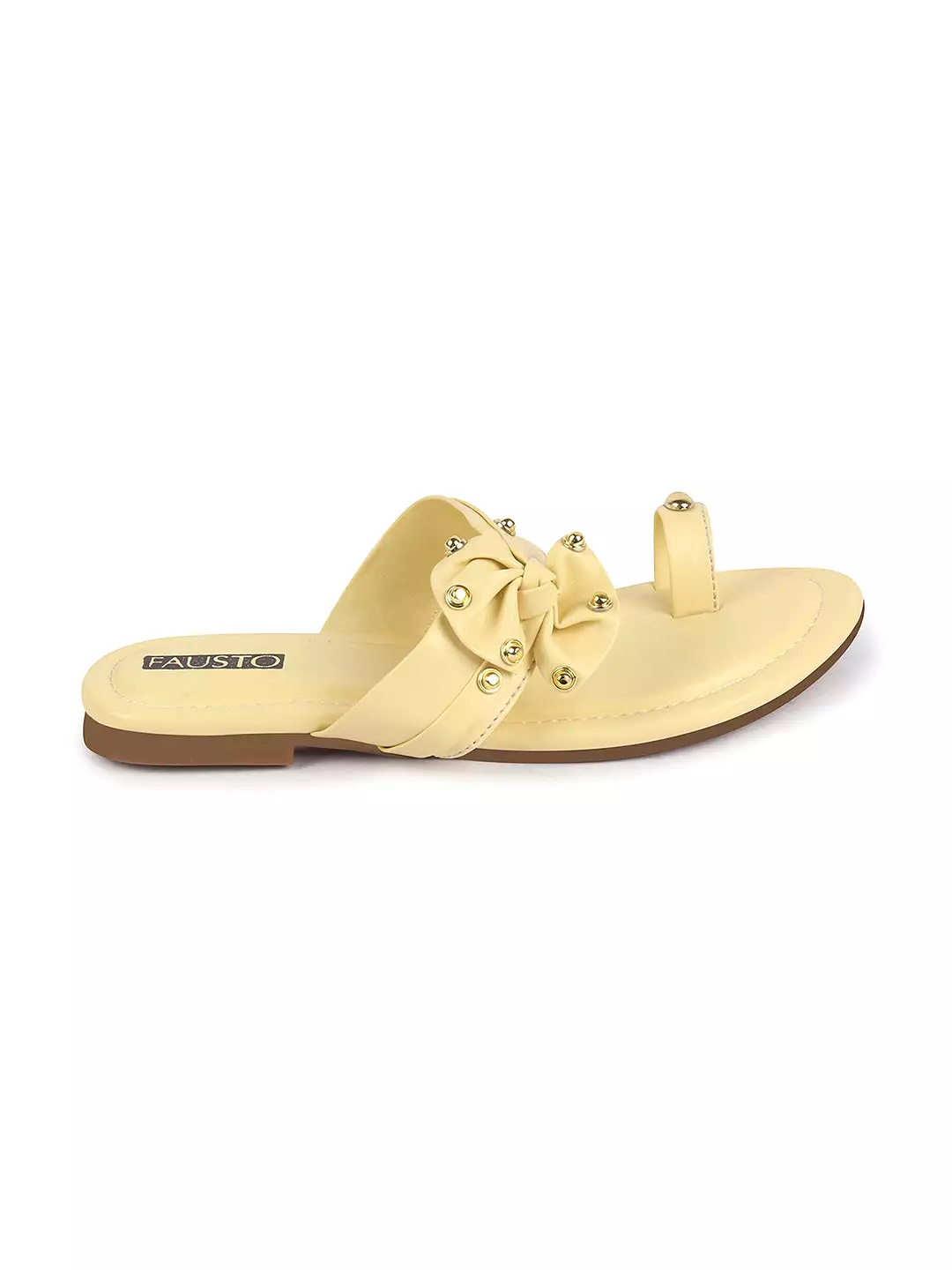 Women Lemon Bow Design Toe Ring Slip On Flats Slippers