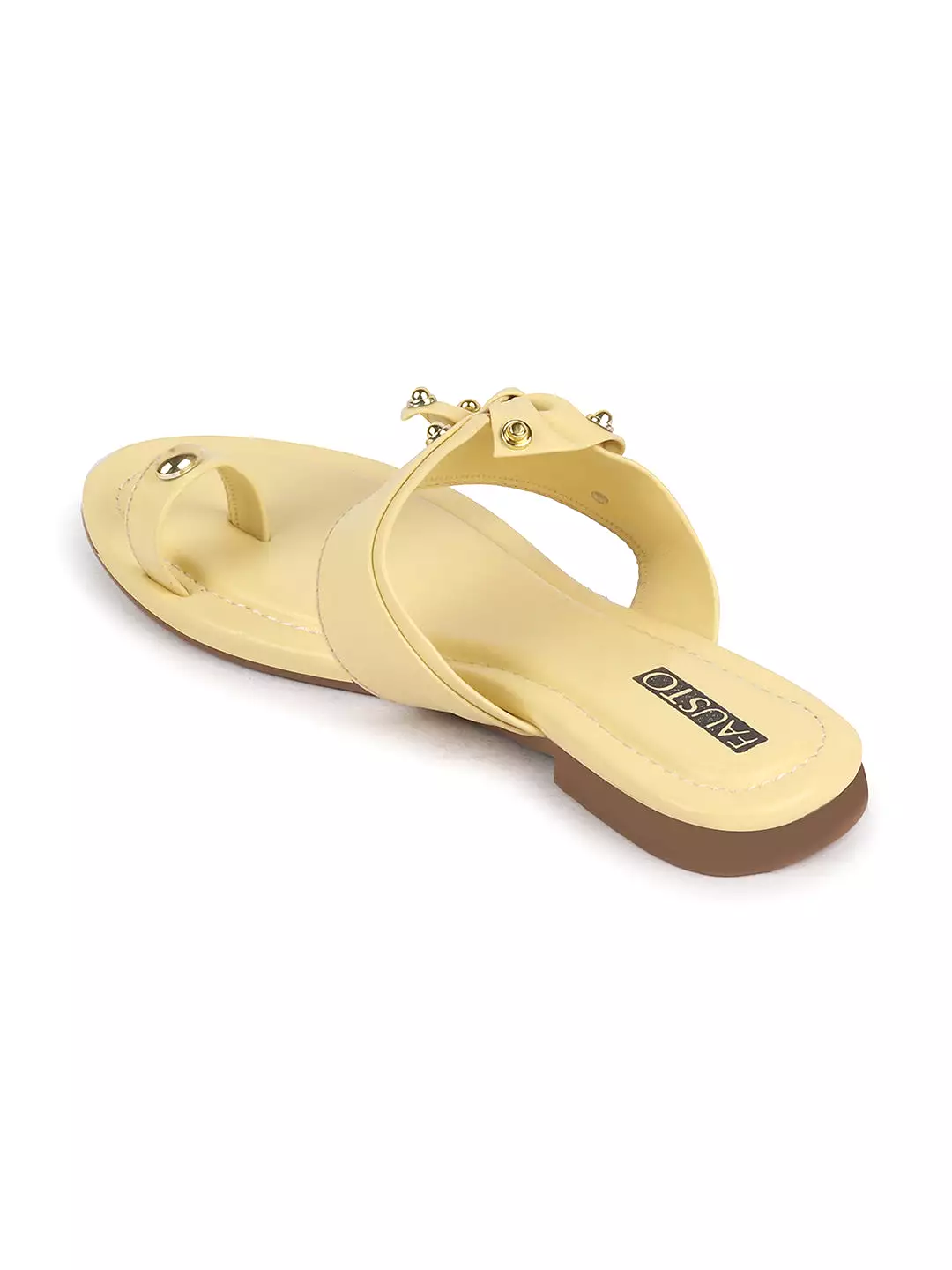 Women Lemon Bow Design Toe Ring Slip On Flats Slippers