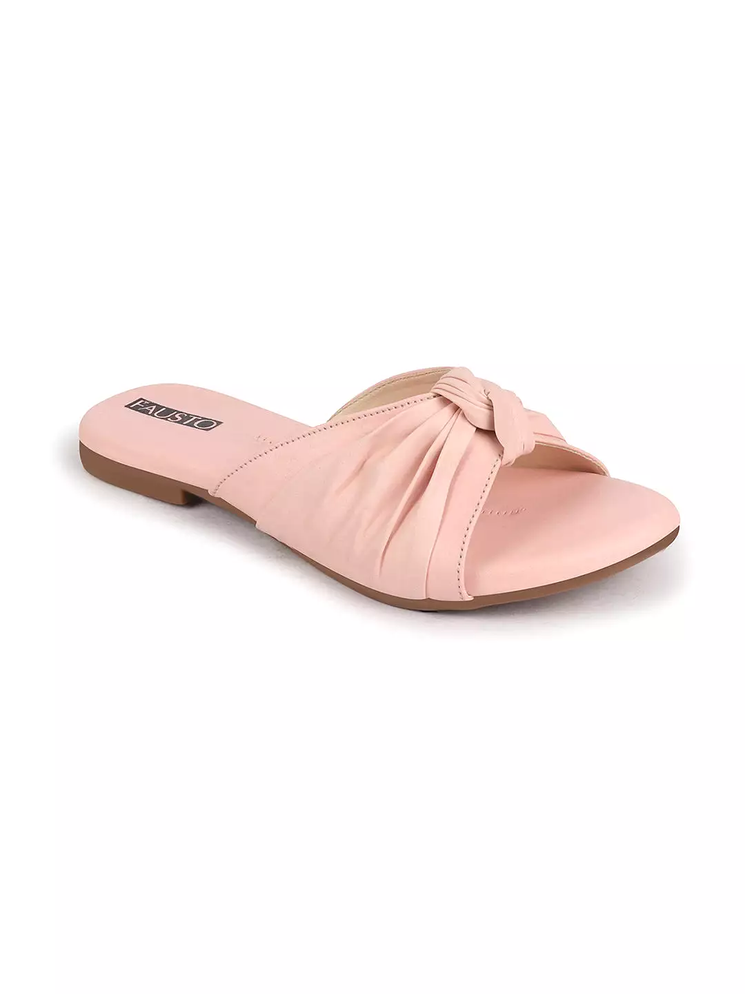 Women Pink Bow Design Open Toe Slip On Flats Slippers