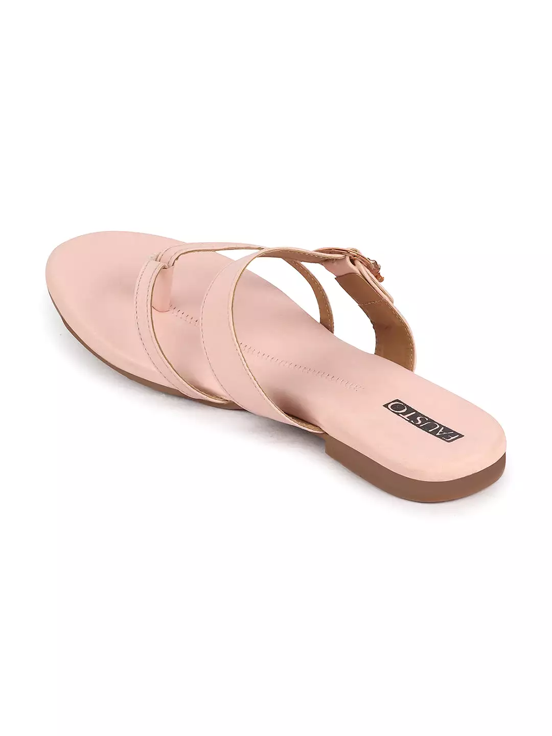 Women Pink Party Chrome Design Buckle Strap Thong Slip On Flats Slipper