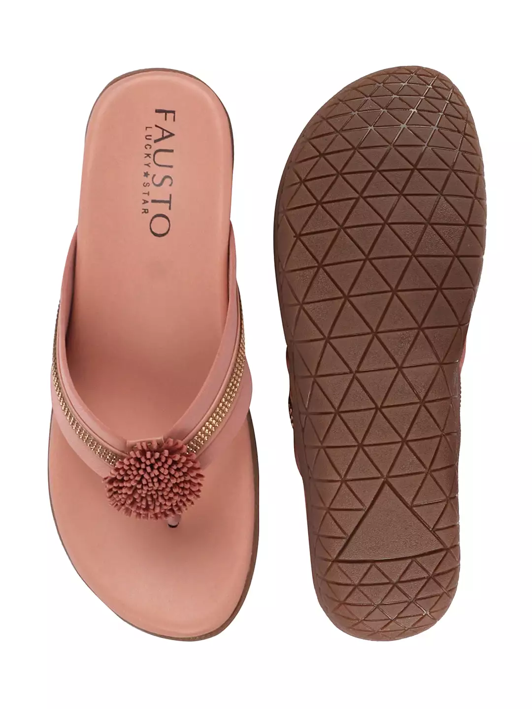 Women Pink Shiny Beads T-Strap Slipper With Cushioned Footbed|Party|Office Wear|Weekend