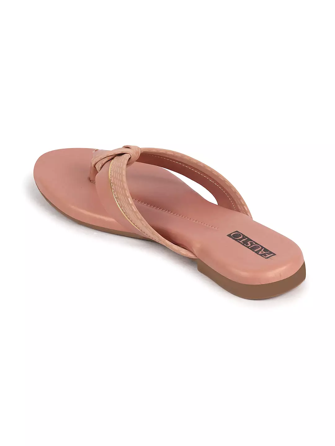 Women Pink T-Strap Thong Slip On Flats Slippers