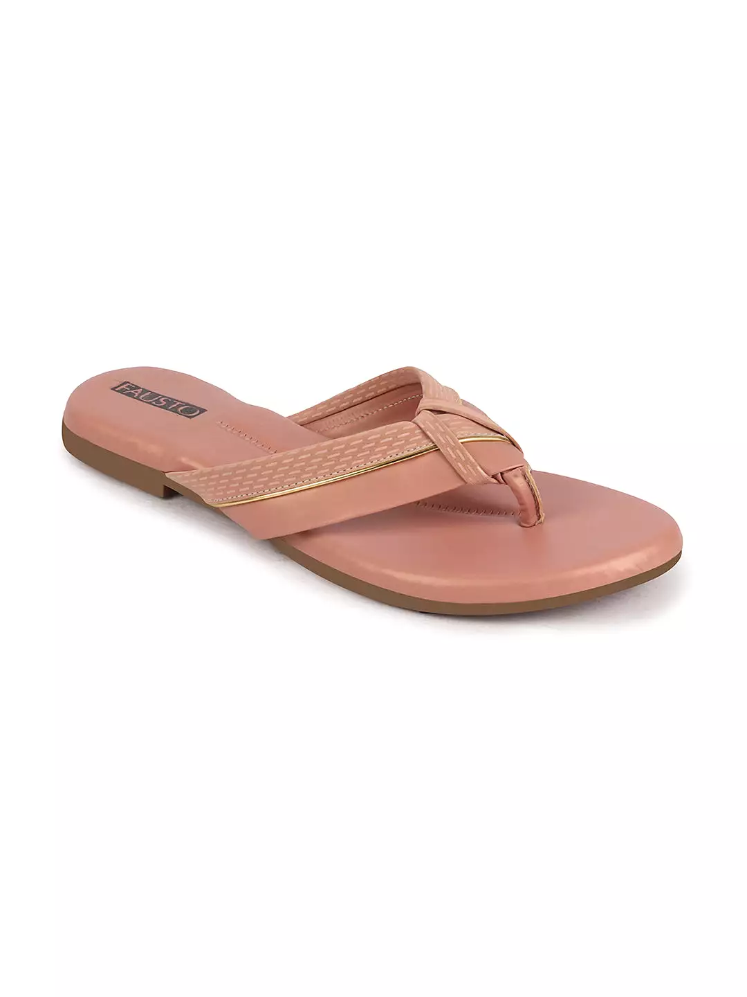 Women Pink T-Strap Thong Slip On Flats Slippers